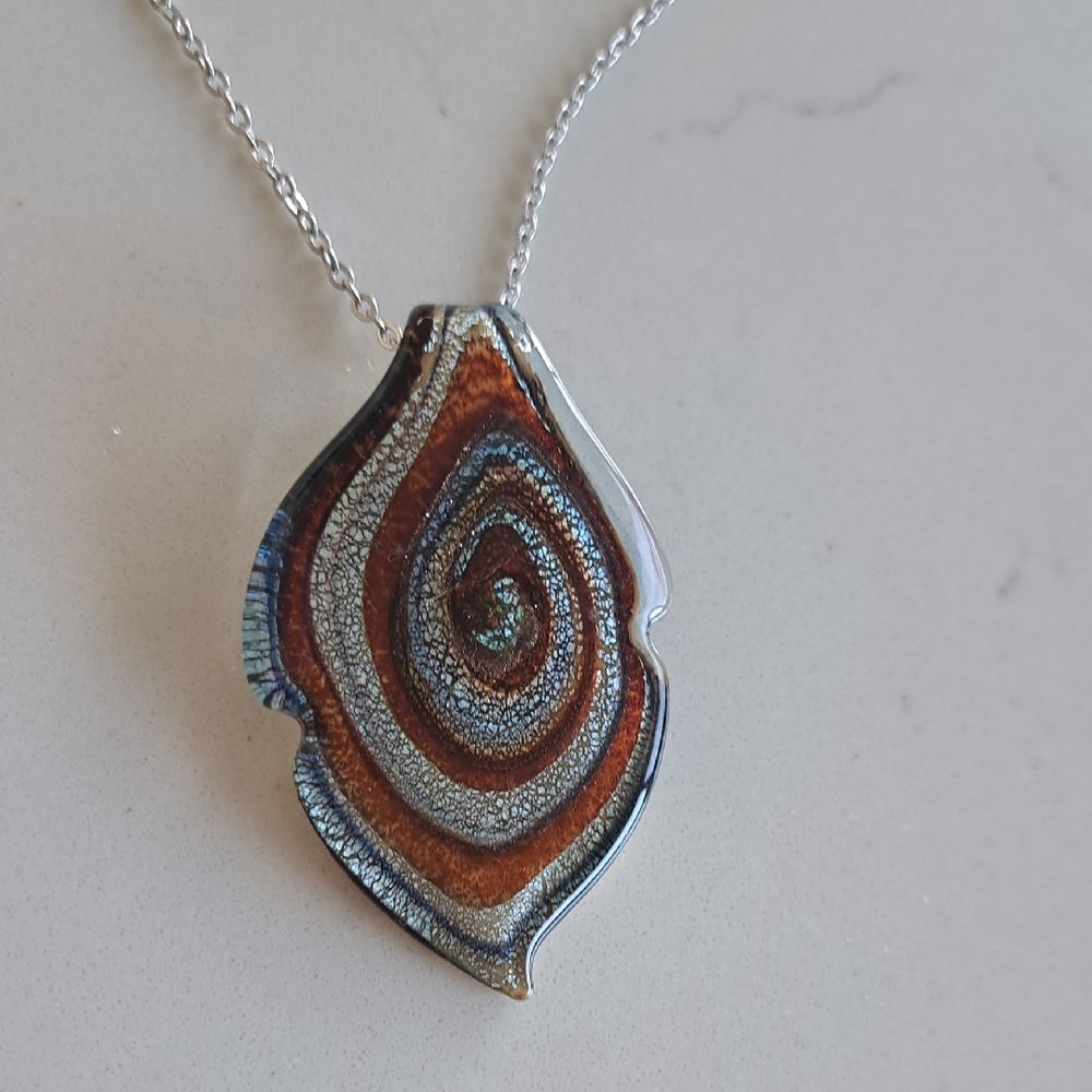 Murano Swirl Glass Pendant Neckl. From Italy